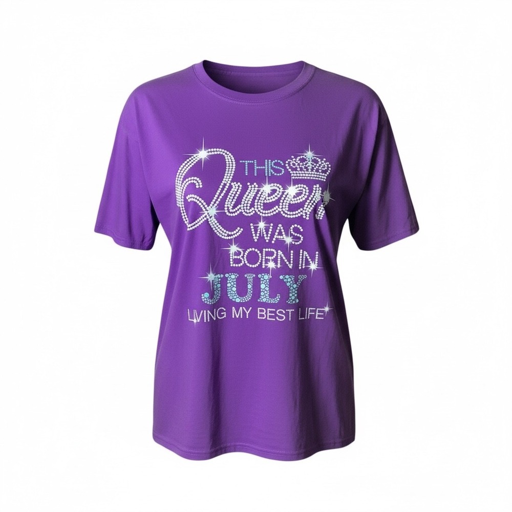 Fruit of the Loom Graphic Tee Women XL Purple July Birthday Queen Best Life